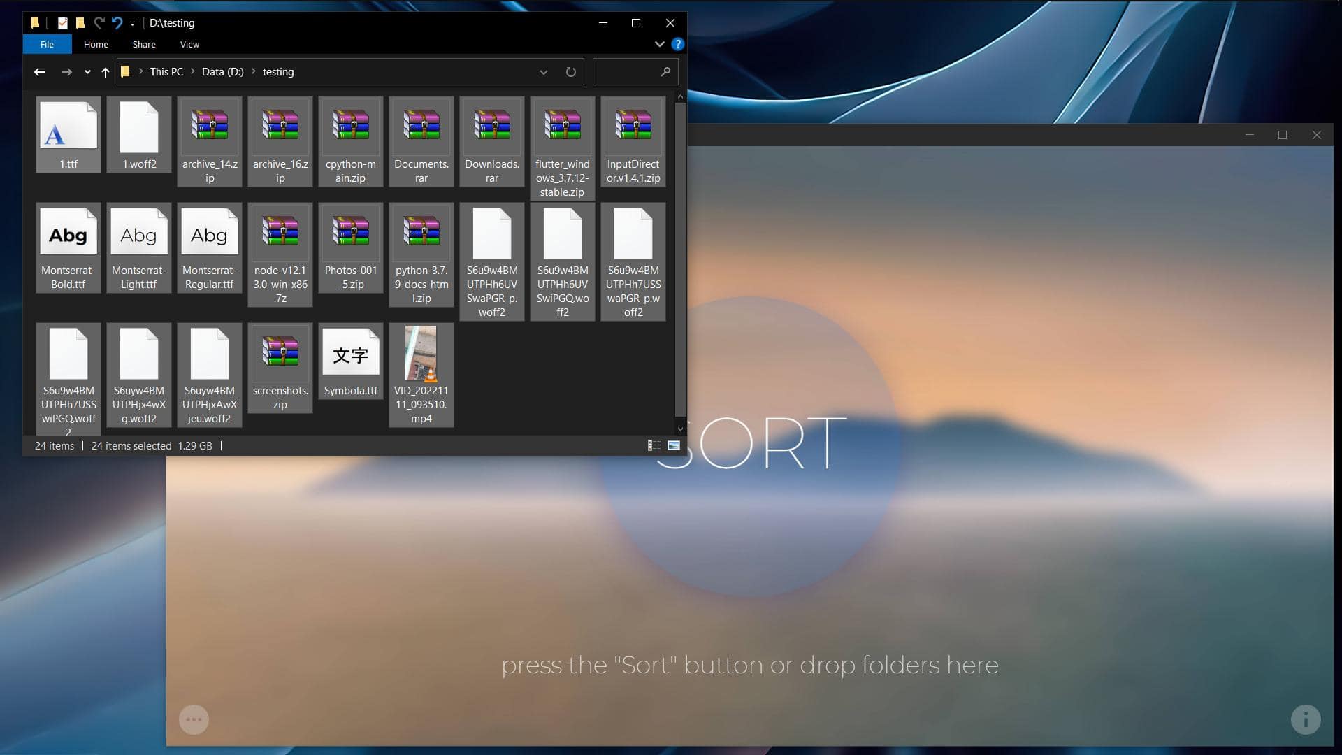 Selecting files for sorting in the Explorer.