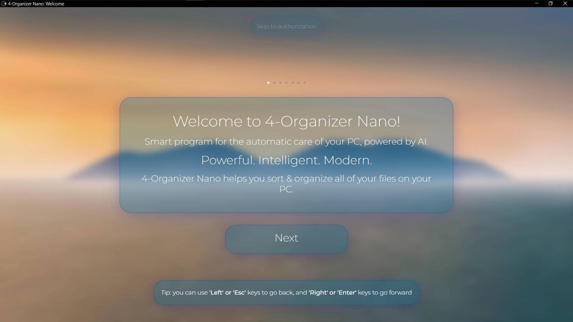 Screenshot of 'Welcome' window of 4-Organizer Nano