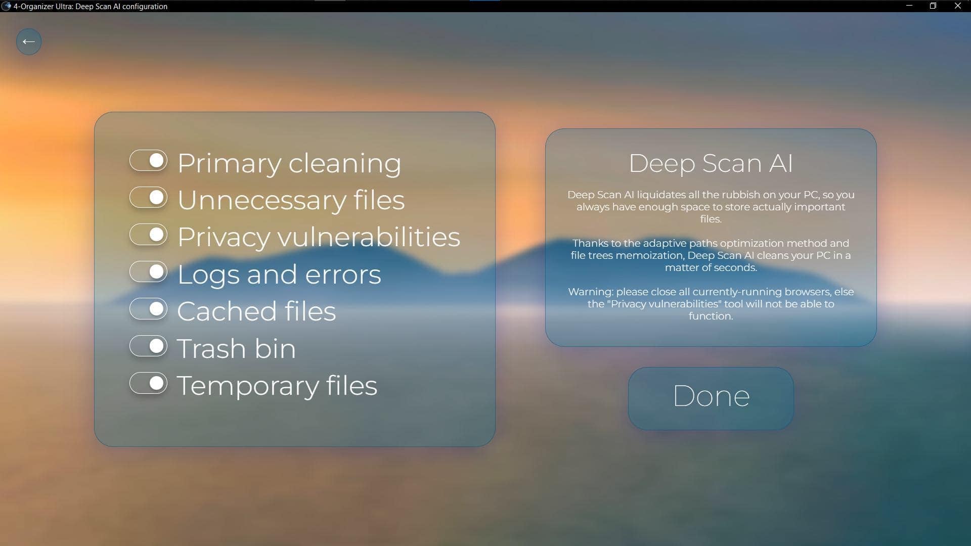 Screenshot of 'Deep Scan AI configuration' window of 4-Organizer Ultra