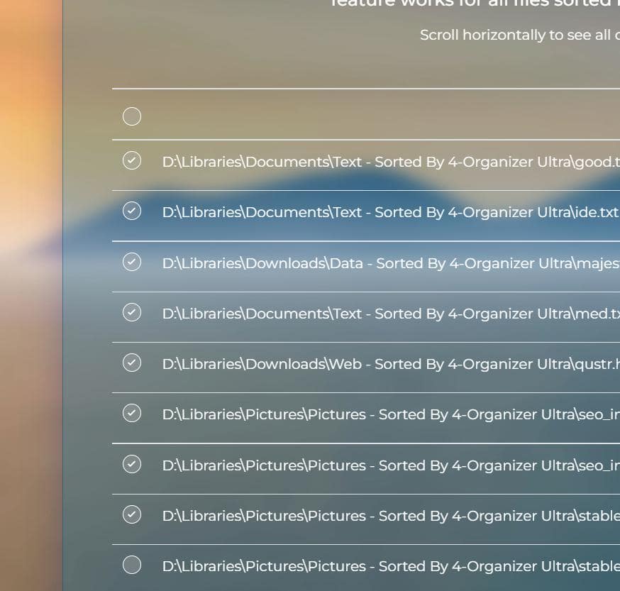 Files selected with the Shift key.