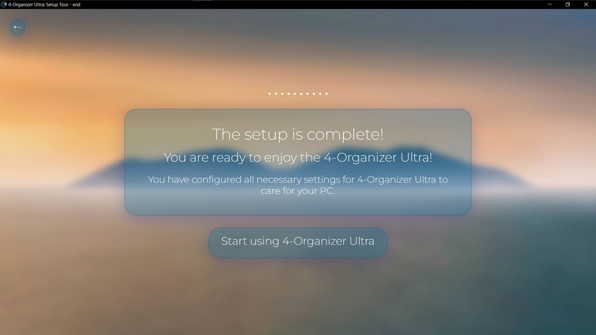 Screenshot of 'Setup Tour completed' window of 4-Organizer Ultra