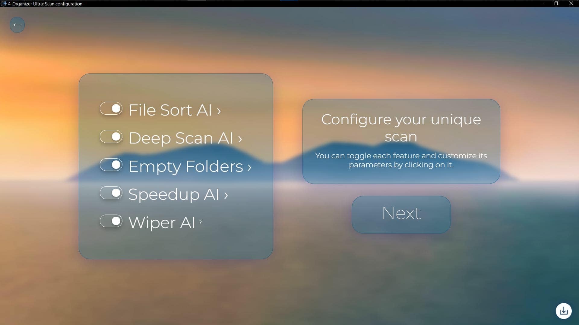 Screenshot of 'Scan configuration' window of 4-Organizer Ultra
