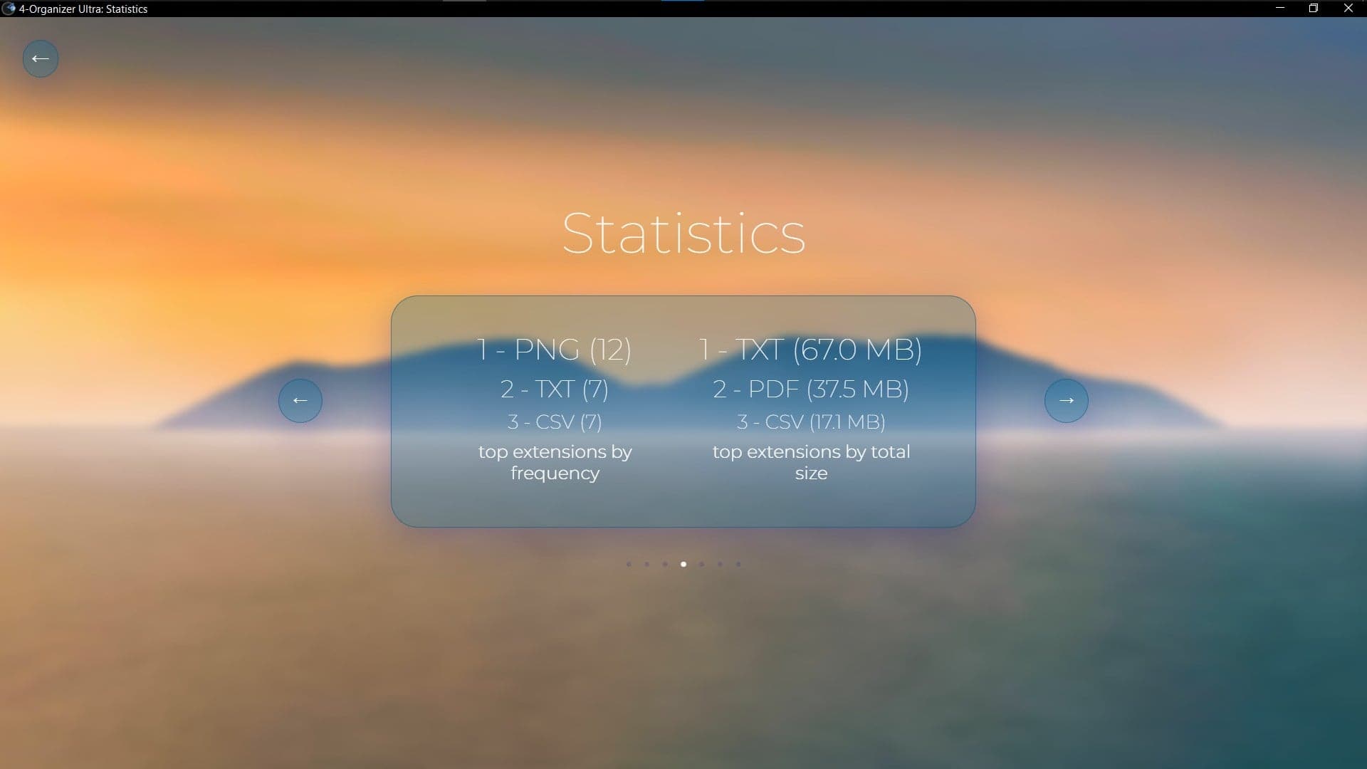 Screenshot of 'Statistics' window of 4-Organizer Ultra