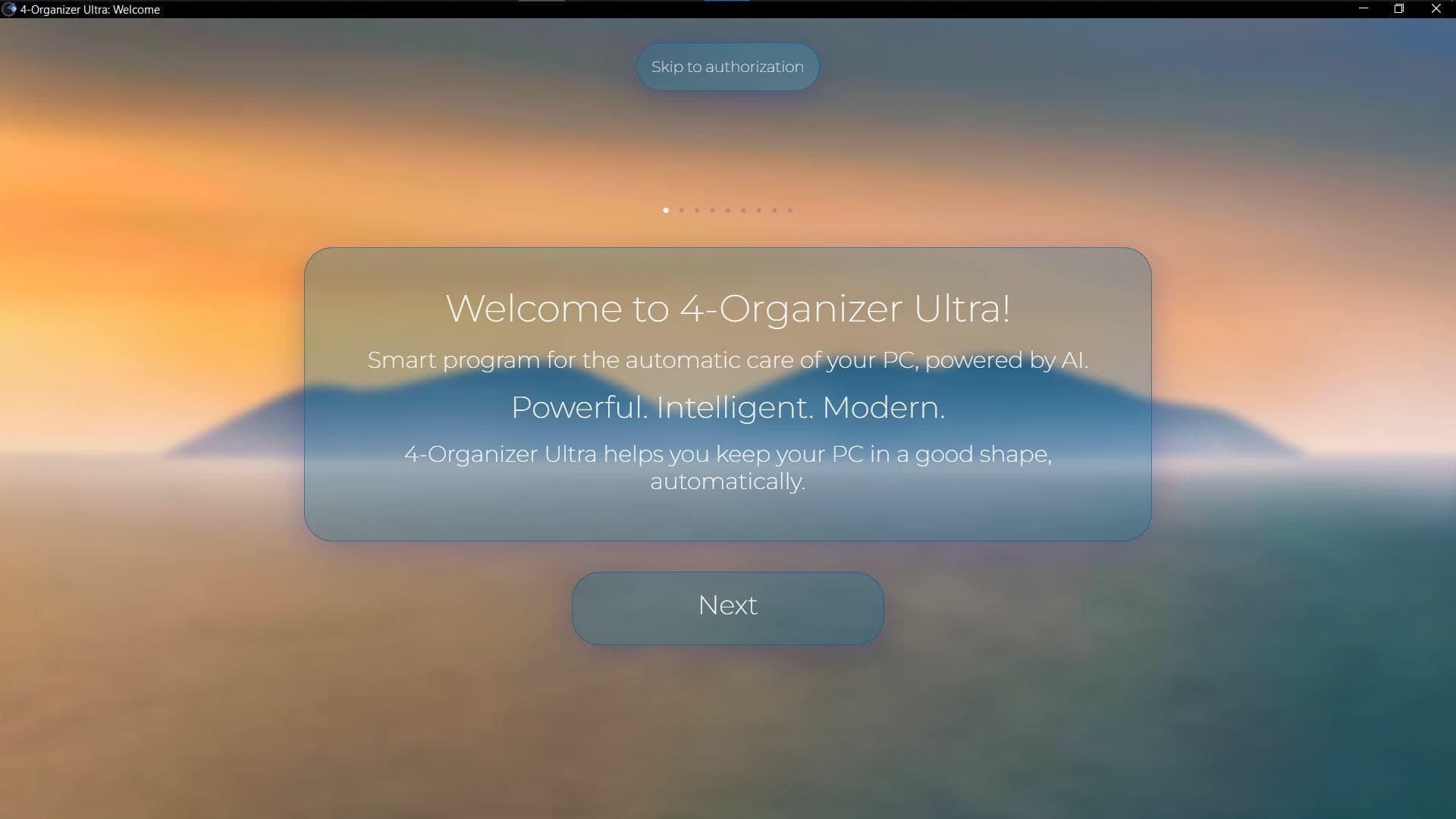 Screenshot of 'Welcome' window of 4-Organizer Ultra