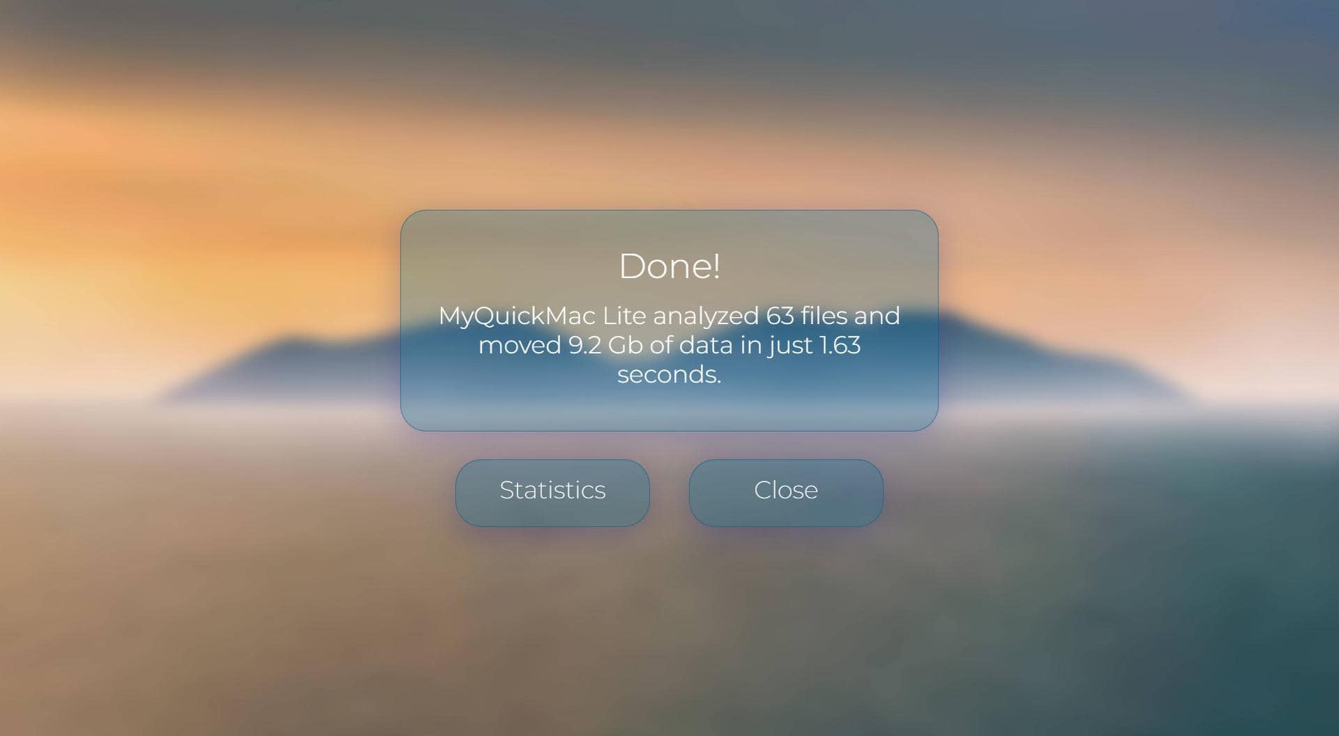 Screenshot of 'Scan completed' window of MyQuickMac Lite