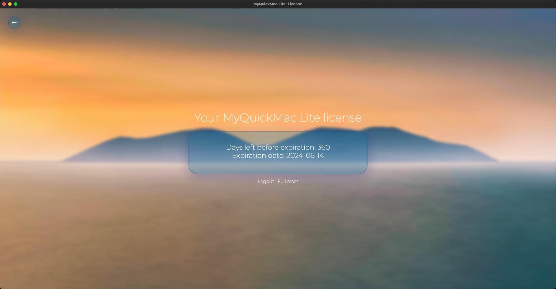 Screenshot of 'License Information' window of MyQuickMac Lite