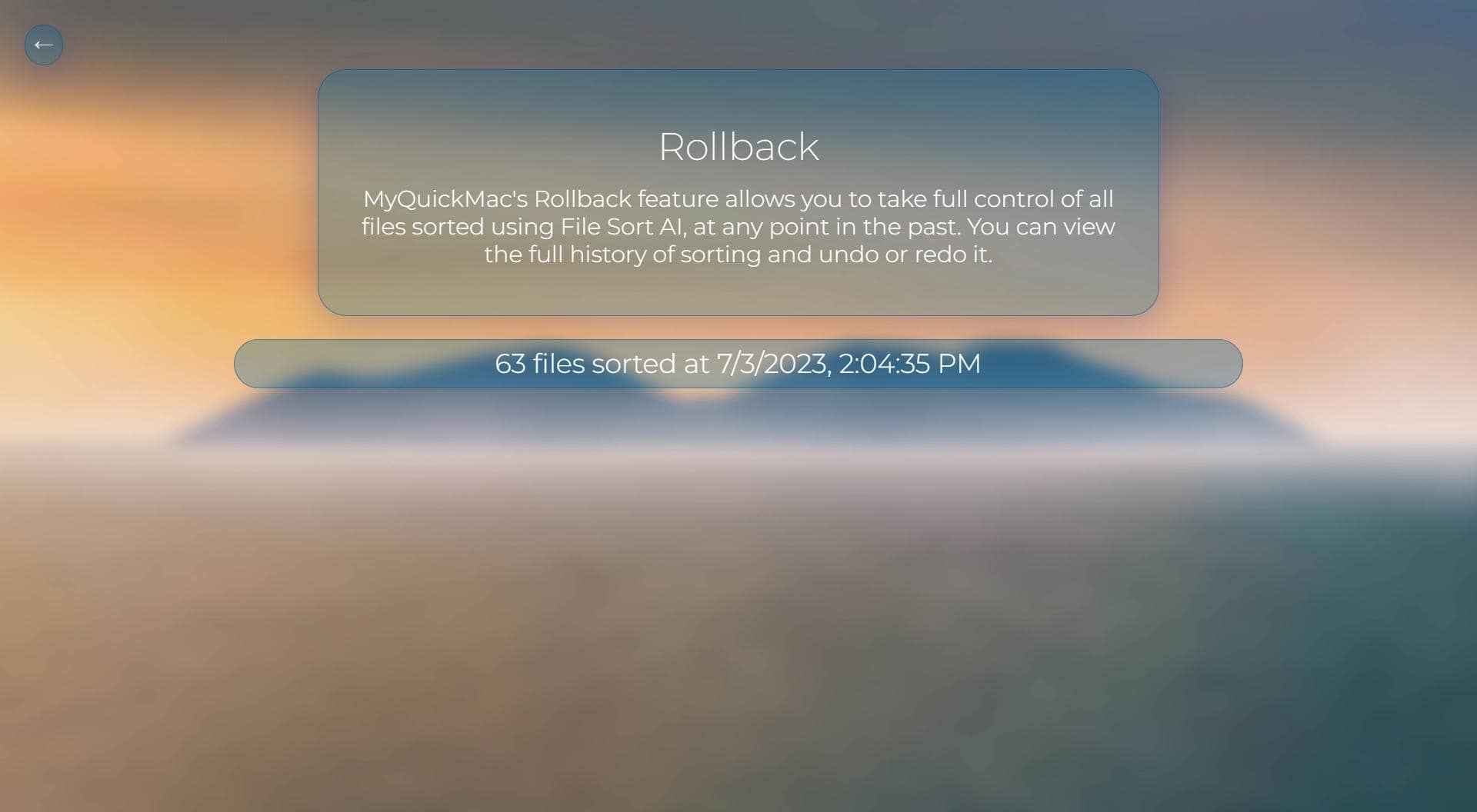 Screenshot of MyQuickMac Lite's Rollback feature