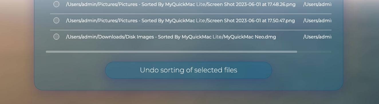 Screenshot of MyQuickMac Lite's snapshot in the Rollback function