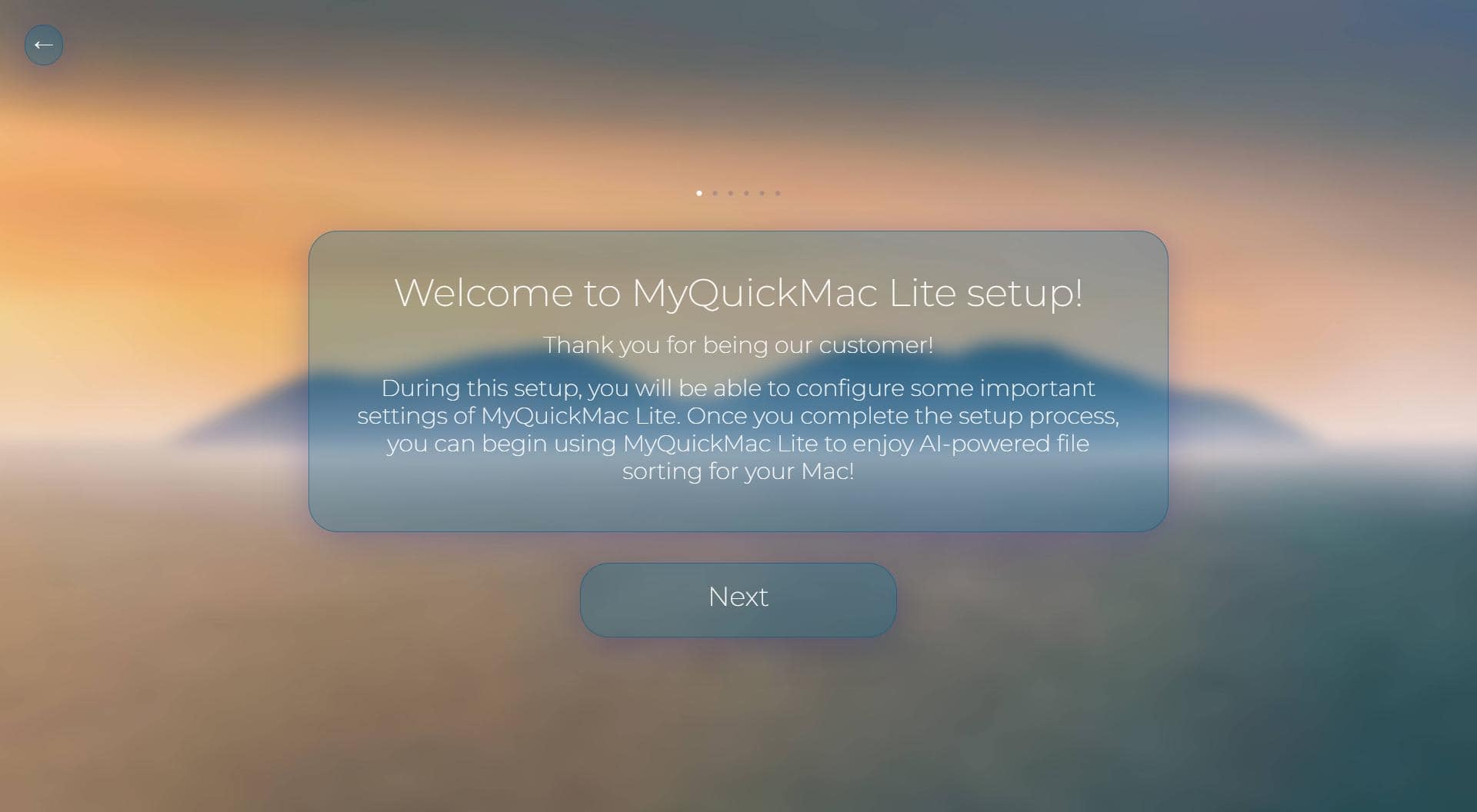 Screenshot of MyQuickMac Lite's 'Setup Tour' welcome window