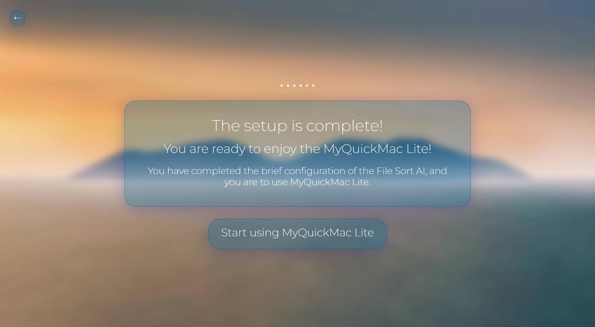 Screenshot of 'Setup Tour completed' window of MyQuickMac Lite