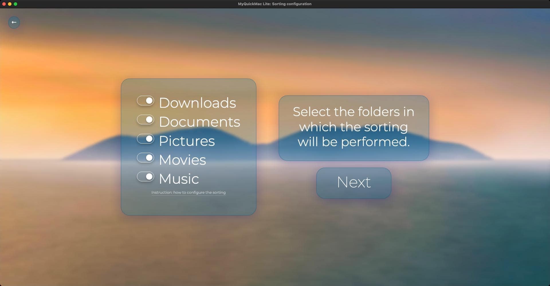 Screenshot of 'Scan configuration' window of MyQuickMac Lite