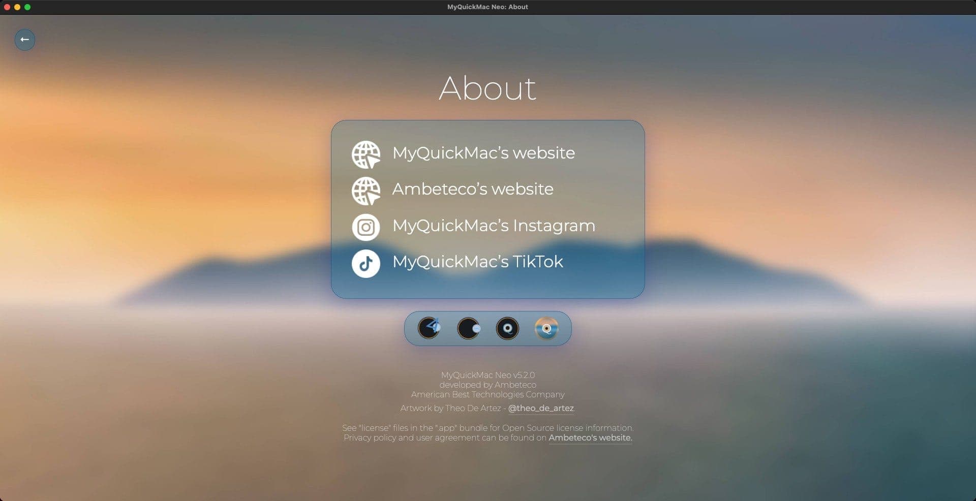 Screenshot of 'About' window of MyQuickMac Neo