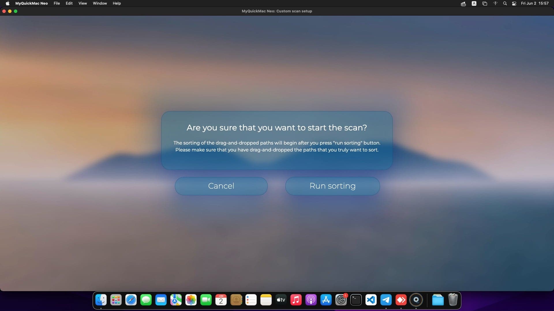 Screenshot of 'confirmation dialog' window of MyQuickMac Neo