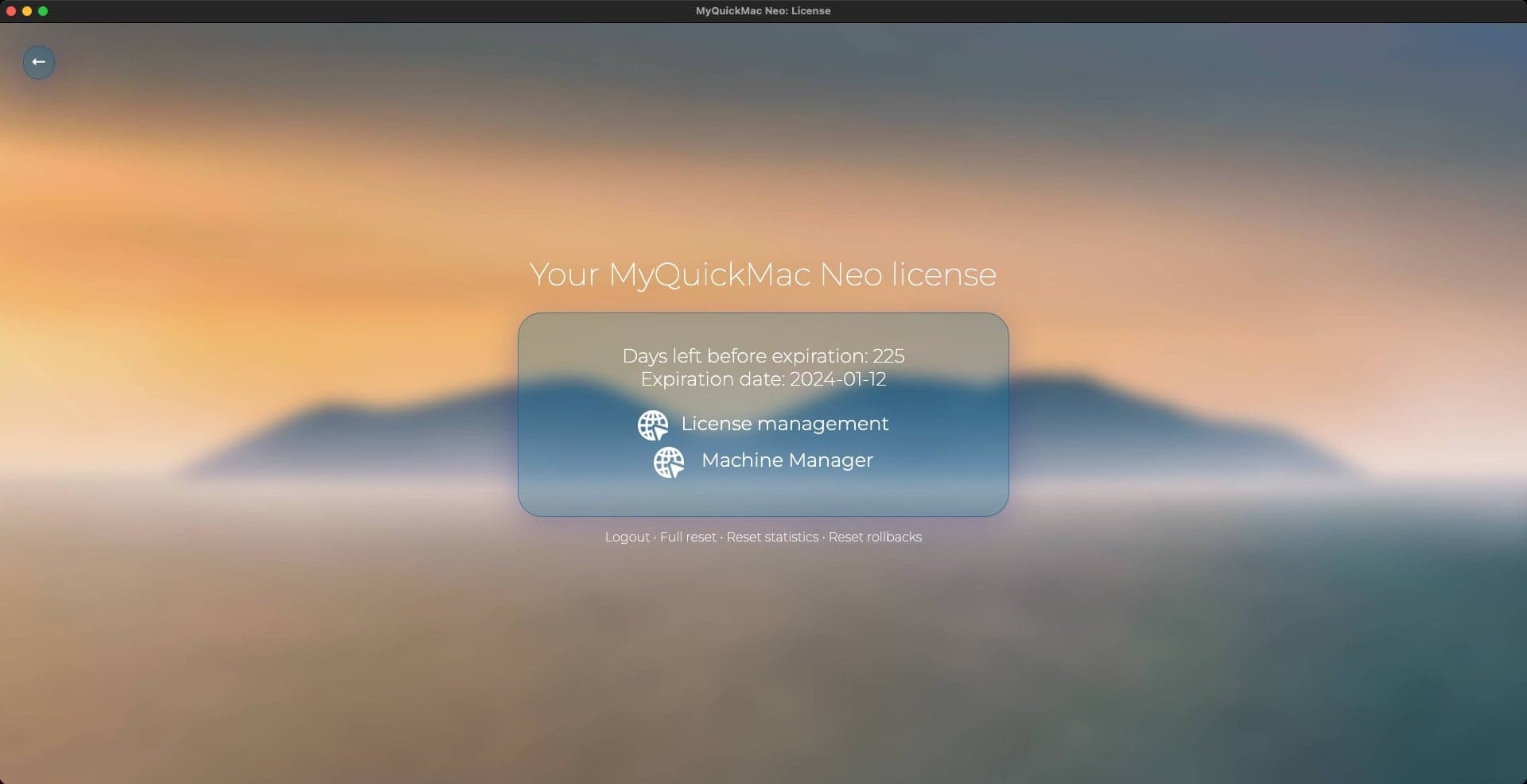 Screenshot of 'License Information' window of MyQuickMac Neo