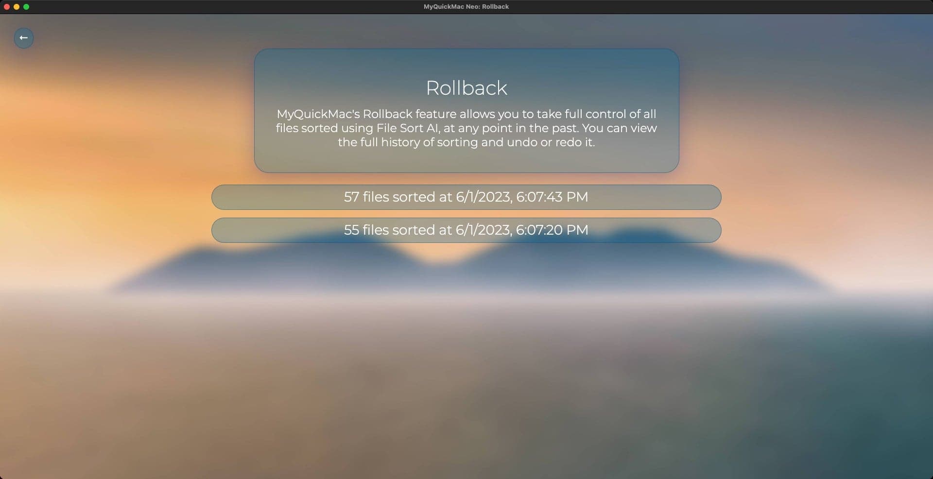 Screenshot of MyQuickMac Neo's Rollback feature