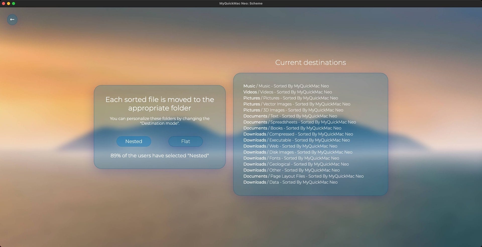 Screenshot of 'Sorting Scheme' window of MyQuickMac Neo