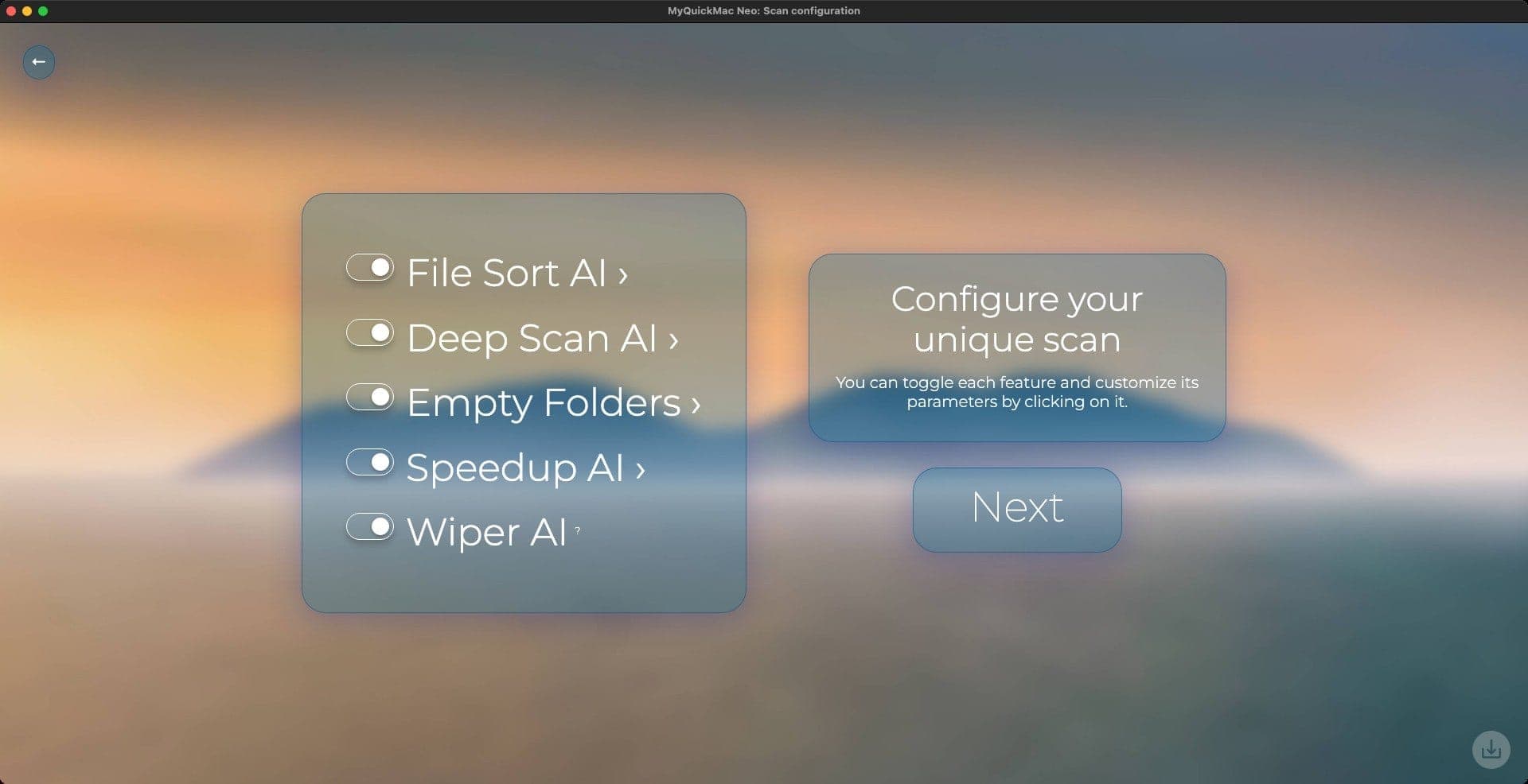Screenshot of 'Scan configuration' window of MyQuickMac Neo