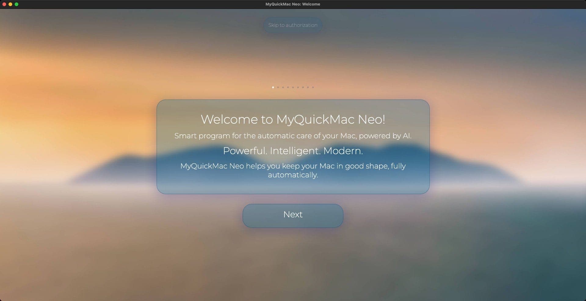 Screenshot of 'Welcome' window of MyQuickMac Neo