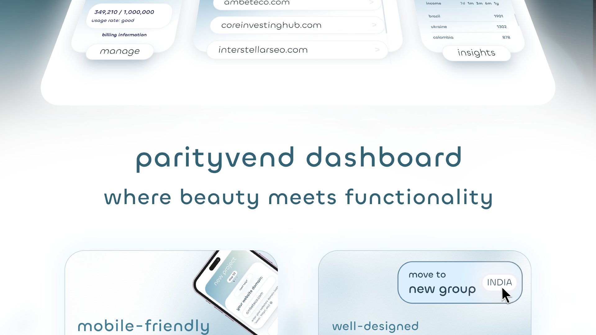 ParityVend dashboard where beauty meets functionality. Mobile-friendly, control on the go. Well-designed controls with drag and drop.